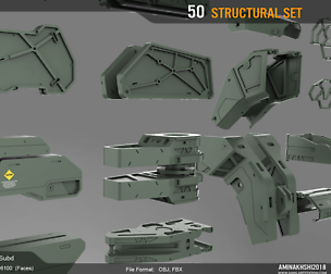3D Kitbash - 50 Light-Heavy structures Set