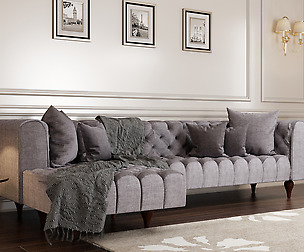 Tufted Linen Upholstered L Shaped