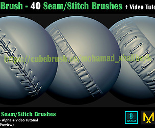 ZBrush - 40 Seam/Stitch Brushes + Video Tutorial