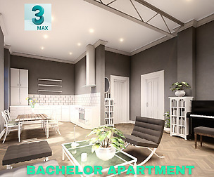 Bachelor Studio Apartment Scene – 3DS MAX Low Poly