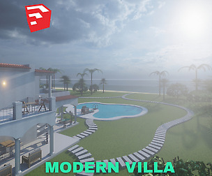 Modern Villa with Private Pool Scene - SketchUp