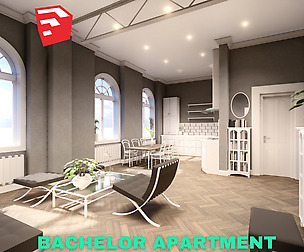 Bachelor Studio Apartment Scene - SketchUp