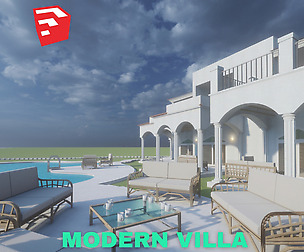 Modern Villa with Private Pool - SketchUp Low Poly