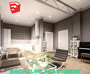 Bachelor Studio Apartment - SketchUp - Low Poly