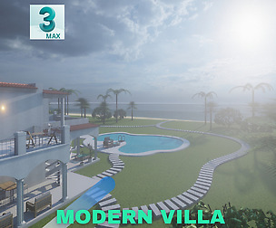 Modern Villa with Private Pool Scene - 3DS MAX