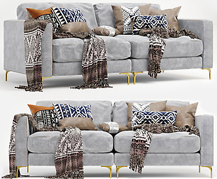 Light Gray Fabric Sofa Whit Shawl
