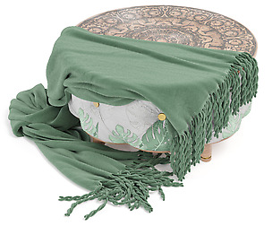 Modern Round Pouf Hand Tooled Whit Shawl