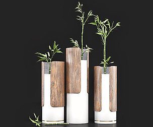 Bamboo Set 02_Combination Of Wood & Ceramic Vase