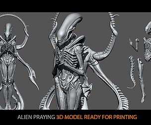 Alien Praying, 3D model ready for printing
