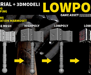 axe hammer 3dmdel lowpoly+video tutorial