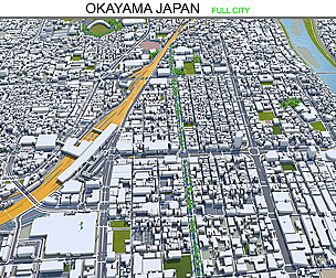 Okayama city Japan 3d model 100km