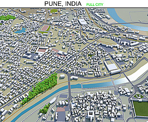 Pune city India 3d model 50km