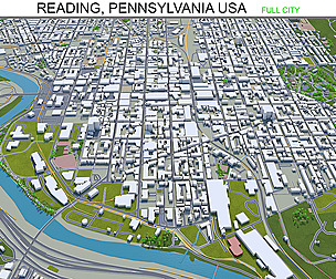 Reading city Pennsylvania USA 3d model 30km