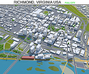 Richmond city Virginia USA 3d model 40km