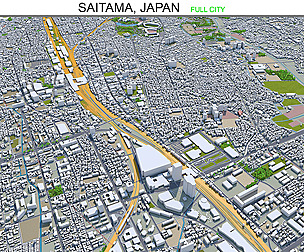 Saitama city Japan 3d model 40km