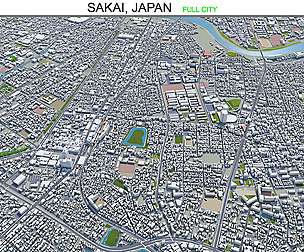 Sakai city Japan 3d model 50km