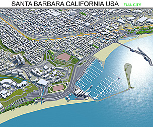 Santa Barbara city California USA 3d model  40km