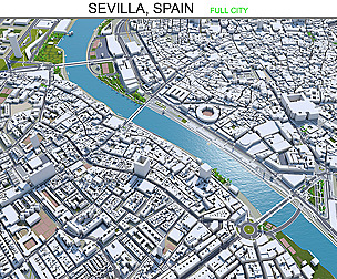 Sevilla city Spain 3d model 40km