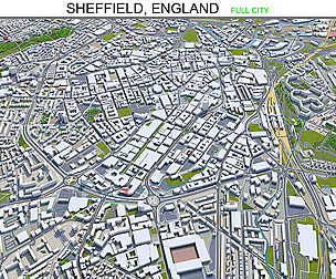 Sheffield city England 3d model 40km