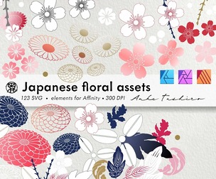 Japanese Floral Assets Pack SVG Japanese Graphics 300 DPI Printable Instant Download for Affinity
