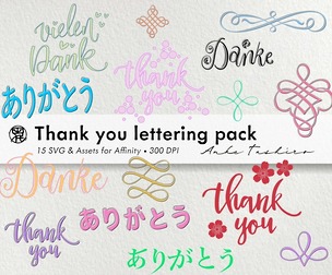 Thank You Hand Lettering Pack & Affinity Assets Set SVG clipart 300 DPI Printable Instant Download