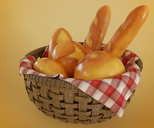Bread basket wicker cartoon style 3D model