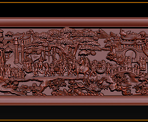 Mural landscape wood carving