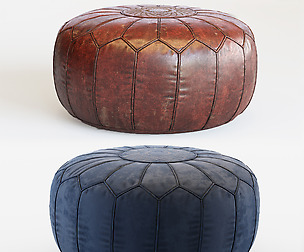 Vintage Round Moroccan Chocolate Brown Leather Pou