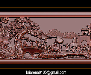 Mural landscape wood carving