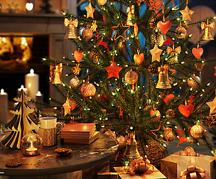 Christmas scene with gift ornament tree decoration