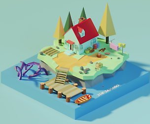 Isometric House on an Island by Zoe Tamago