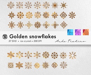 Golden vector snowflakes Set SVG clipart 300 DPI Printable Instant Download