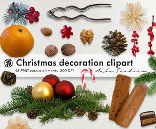 Christmas Decoration Set PNG Clipart 300 DPI Printable Instant Download