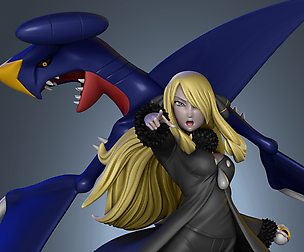 Cynthia and Garchomp - Pokemon