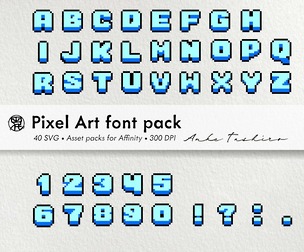 Pixel Art Font Pack SVG Clipart 300 DPI Printable Instant Download Assets for Affinity