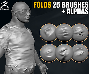 25 Folds Brushes for ZBrush + Alphas