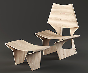 Folding Wooden Armchair and Footrest