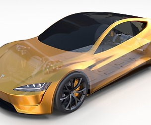 Tesla Roadster Yellow with Chassis