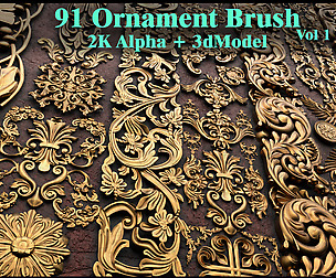 91 Ornament Brush & Alpha & 3dModel (Fred's Vol 1)