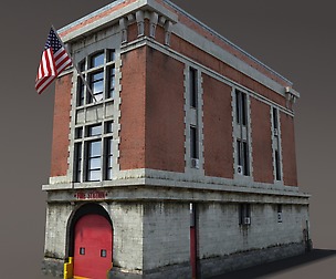 Fire Station Building Low Poly