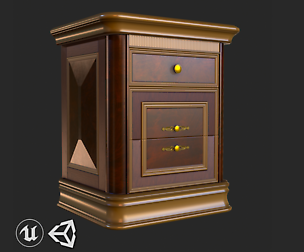 Vintage Furniture Bedside Table PBR Game Ready