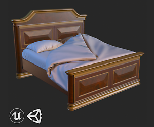 Vintage Furniture Bed PBR Game Ready