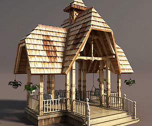 Wooden French Gazebo Low Poly
