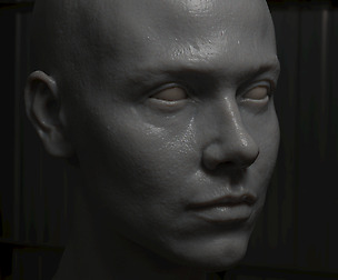 Young female face sculpting realistic, low poly