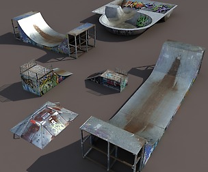 6 skate park element Low Poly