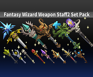 Fantasy Wizard Weapon Staff2 Set Pack