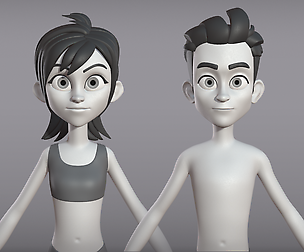 Male and female cartoon characters base mesh
