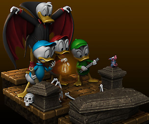 Diorama Donald Dracula, Huey, Dewey, and Louie