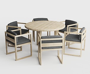 Paloma Teak Round Dining Table and armchairs