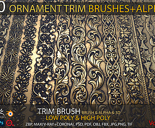 70 Ornament Trim Brushes+3D Model+ Alpha-Vol 01
